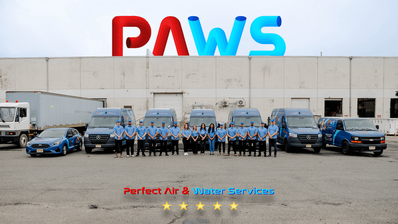 Graphic 1 (1) PAWS technicians standing with work trucks and vans